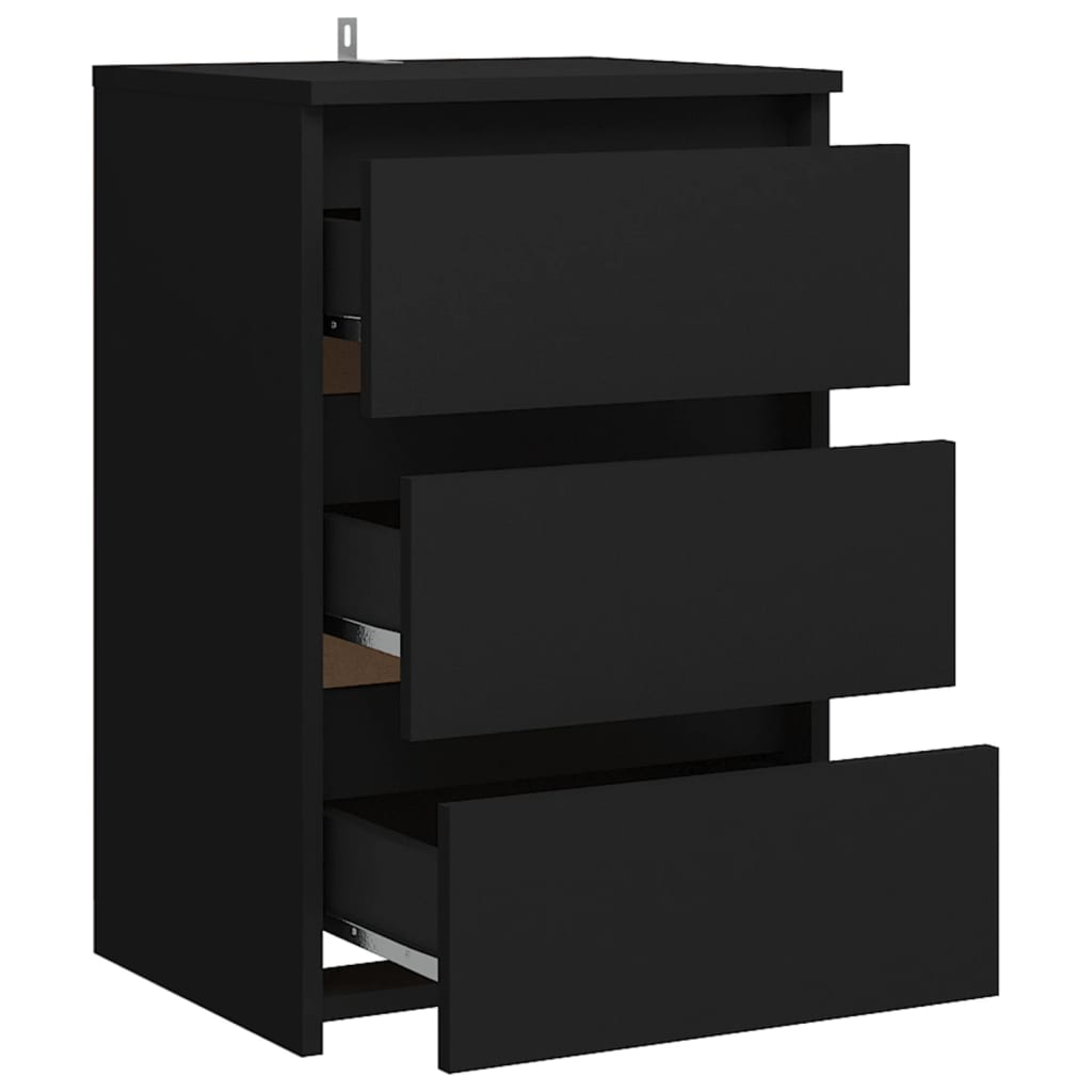 Stylish Black Engineered Wood Bed Cabinet - 40x35x62.5 cm