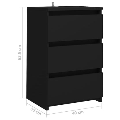 Stylish Black Engineered Wood Bed Cabinet - 40x35x62.5 cm