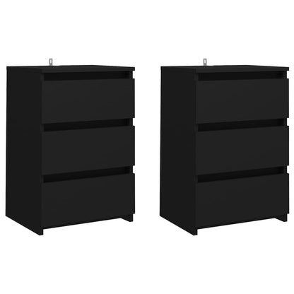 Set of 2 Black Engineered Wood Bed Cabinets, 40x35x62.5 cm