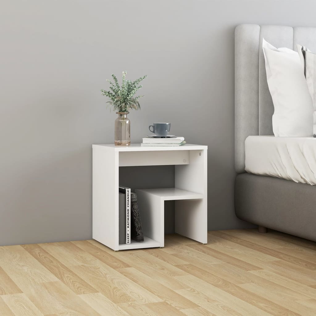 White Engineered Wood Bed Cabinet 40x30x40 cm