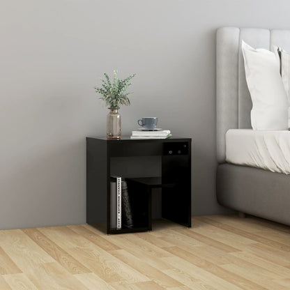 Sleek Black Engineered Wood Bed Cabinet - 40x30x40 cm