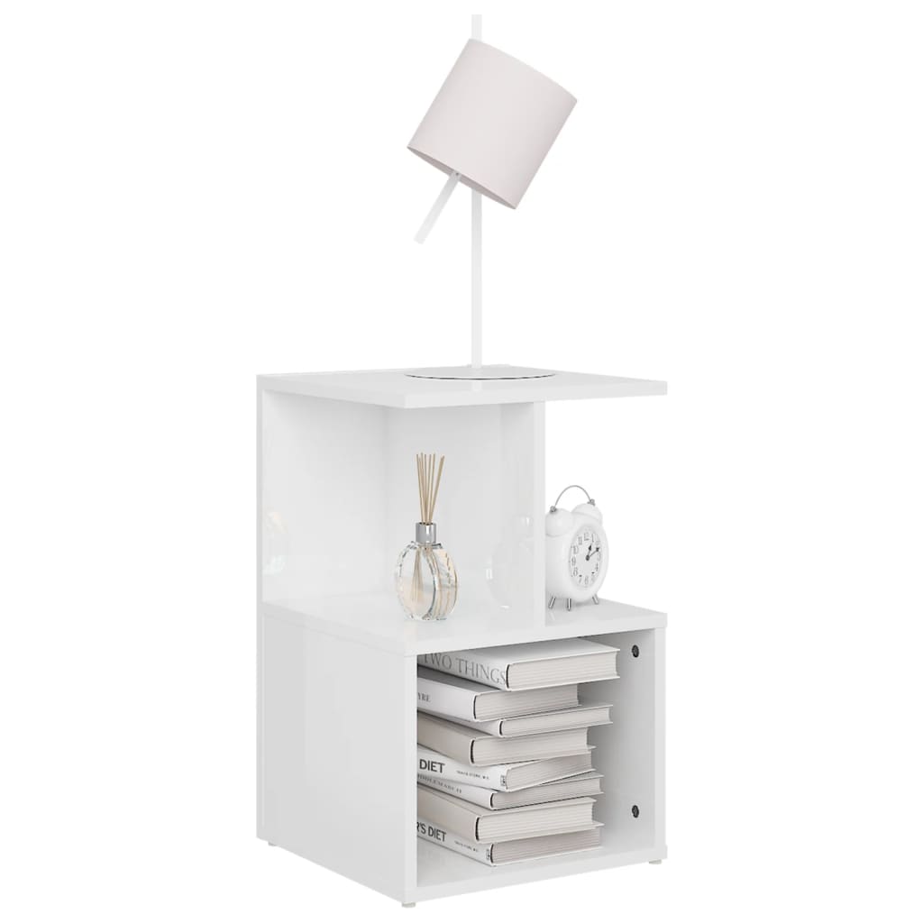 High Gloss White Bedside Cabinet 35x35x55 cm Engineered Wood