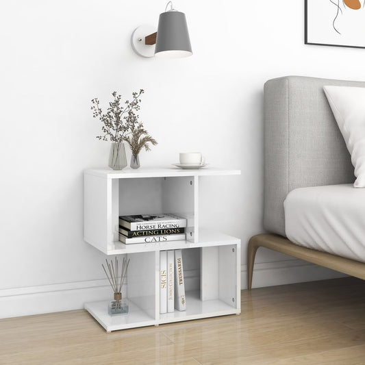 High Gloss White Bedside Cabinet, 50x30x51.5 cm, Engineered Wood