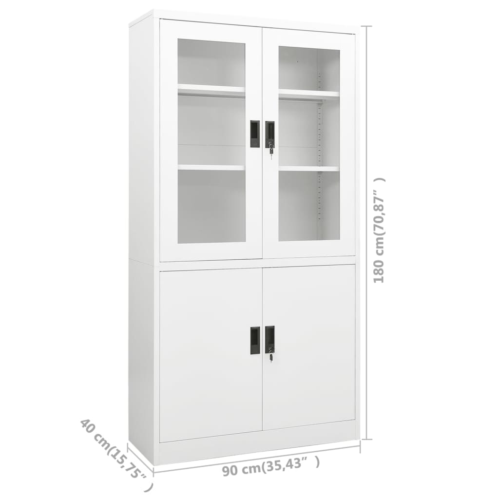 Office Cabinet White 90x40x180 cm Steel