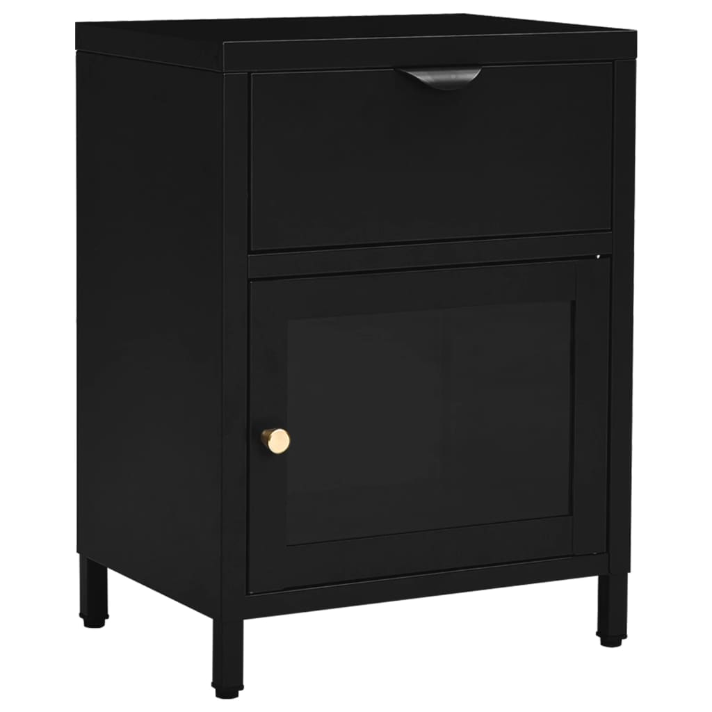 Sleek Black Steel & Glass Nightstand - 40x30x54.5 cm