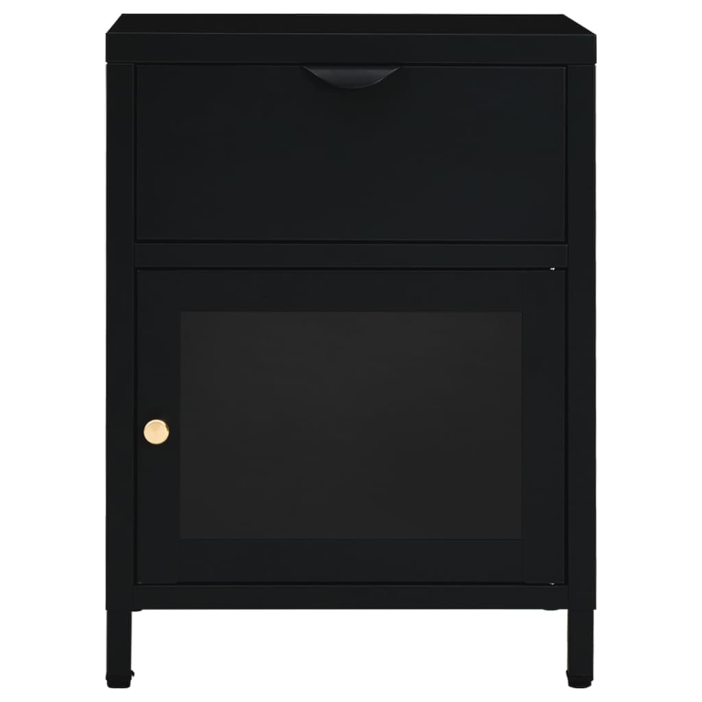 Sleek Black Steel & Glass Nightstand - 40x30x54.5 cm