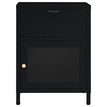 Sleek Black Steel & Glass Nightstand - 40x30x54.5 cm