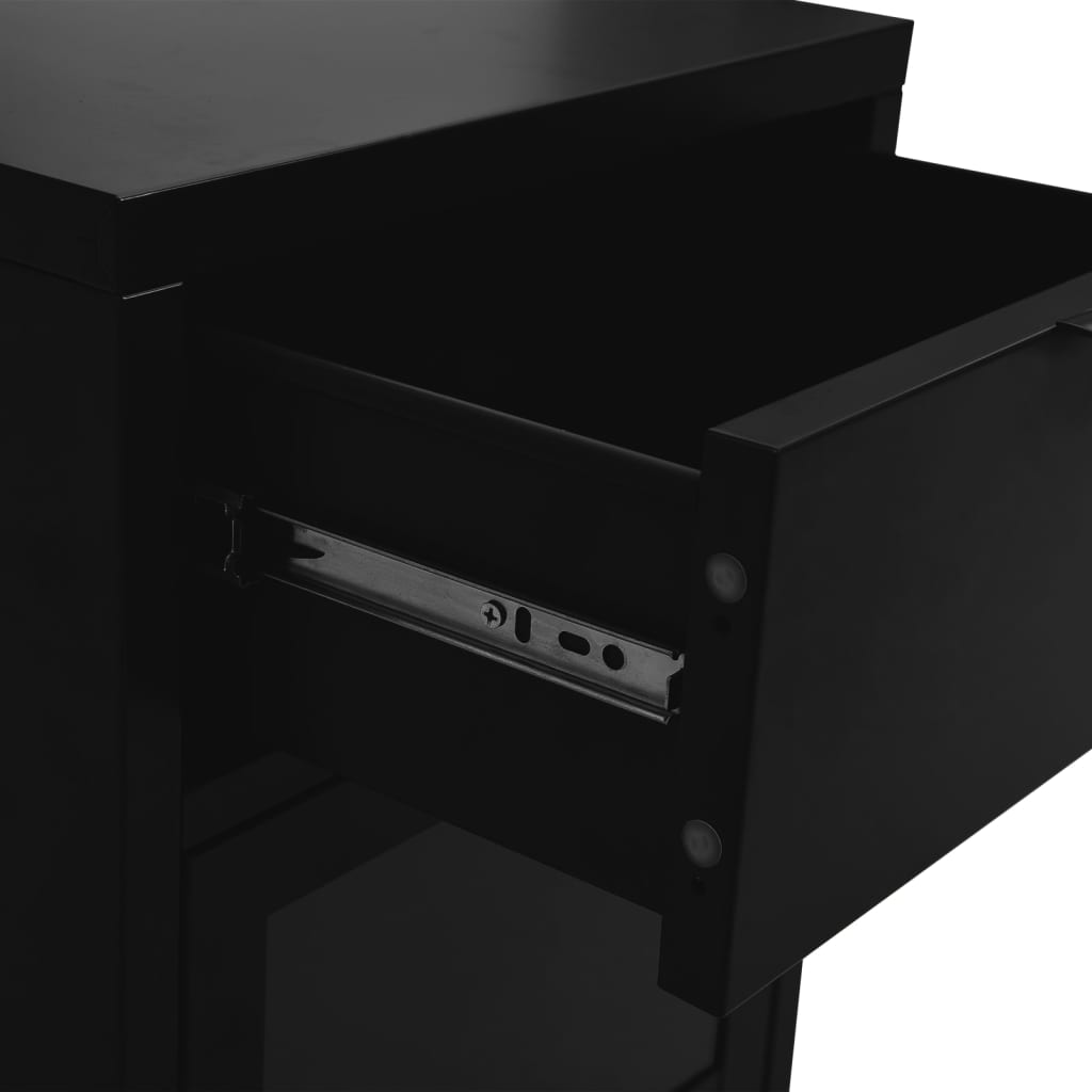 Sleek Black Steel & Glass Nightstand - 40x30x54.5 cm