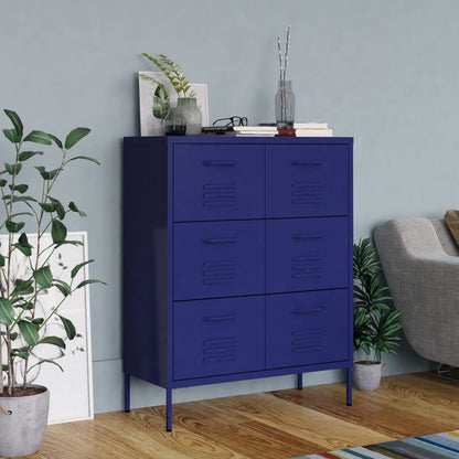 Navy Blue Steel Drawer Cabinet - 80x35x101.5 cm