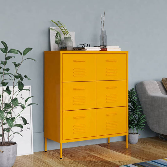 Mustard Yellow Steel Drawer Cabinet 80x35x101.5 cm