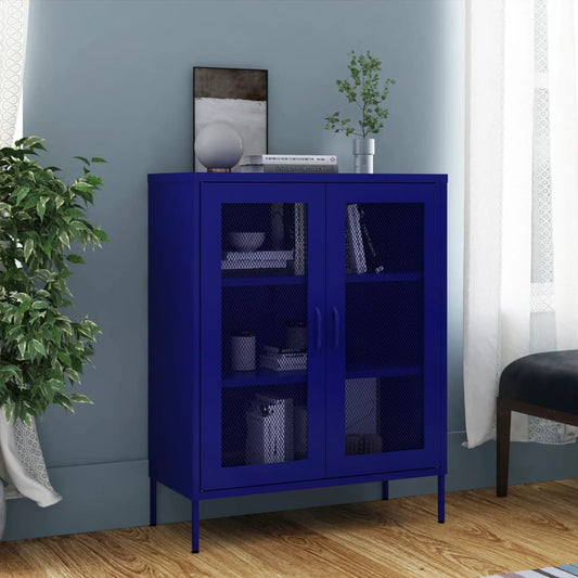 Navy Blue Steel Storage Cabinet 80x35x101.5 cm