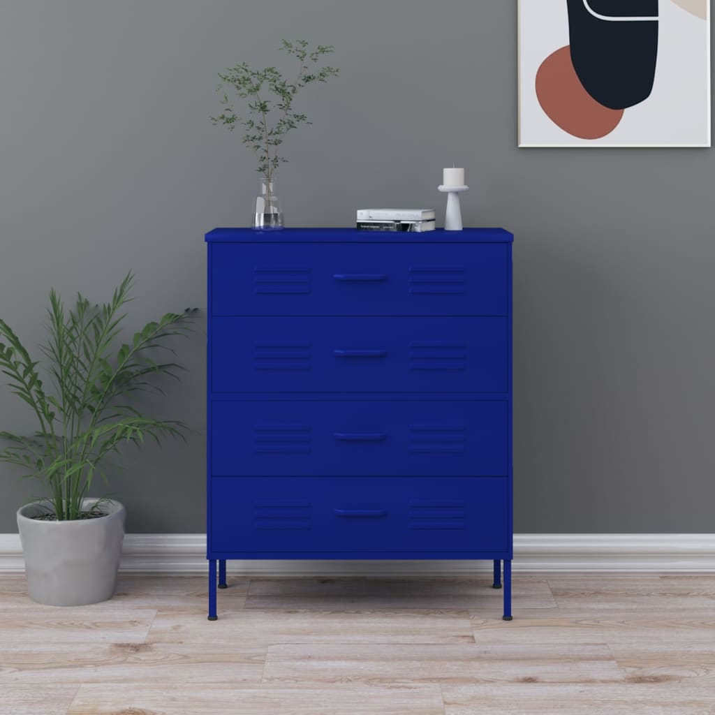 Navy Blue Steel Chest of Drawers 80x35x101.5 cm - Stylish Storage Solution