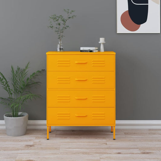 Mustard Yellow Steel Chest of Drawers - 80x35x101.5 cm