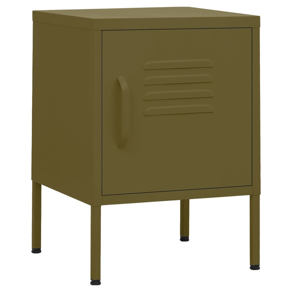 Olive Green Steel Nightstand - 35x35x51 cm Modern Design