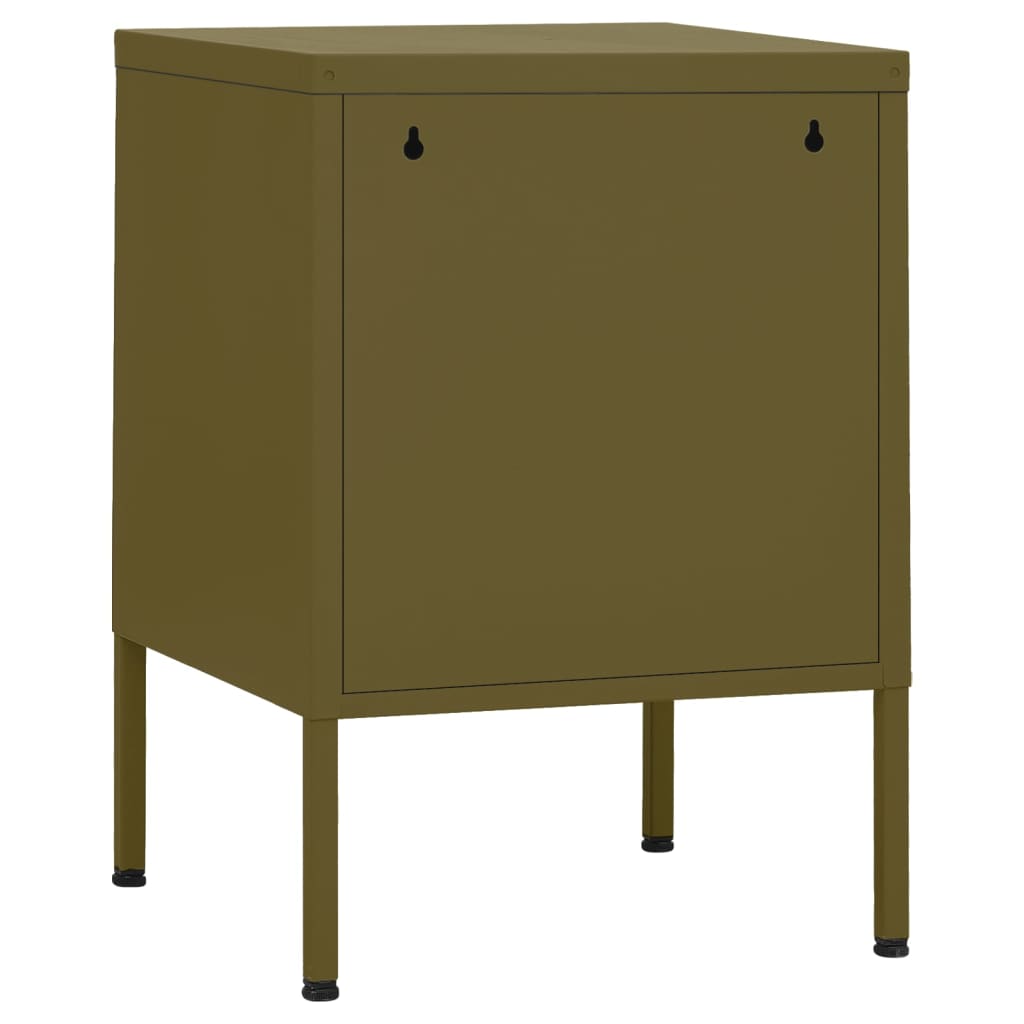 Olive Green Steel Nightstand - 35x35x51 cm Modern Design