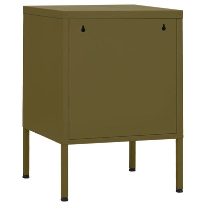 Olive Green Steel Nightstand - 35x35x51 cm Modern Design