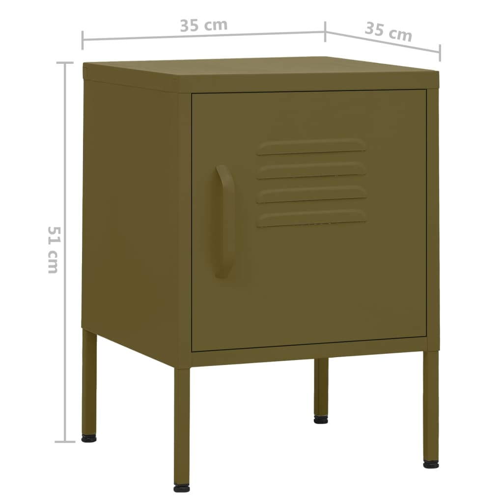 Olive Green Steel Nightstand - 35x35x51 cm Modern Design