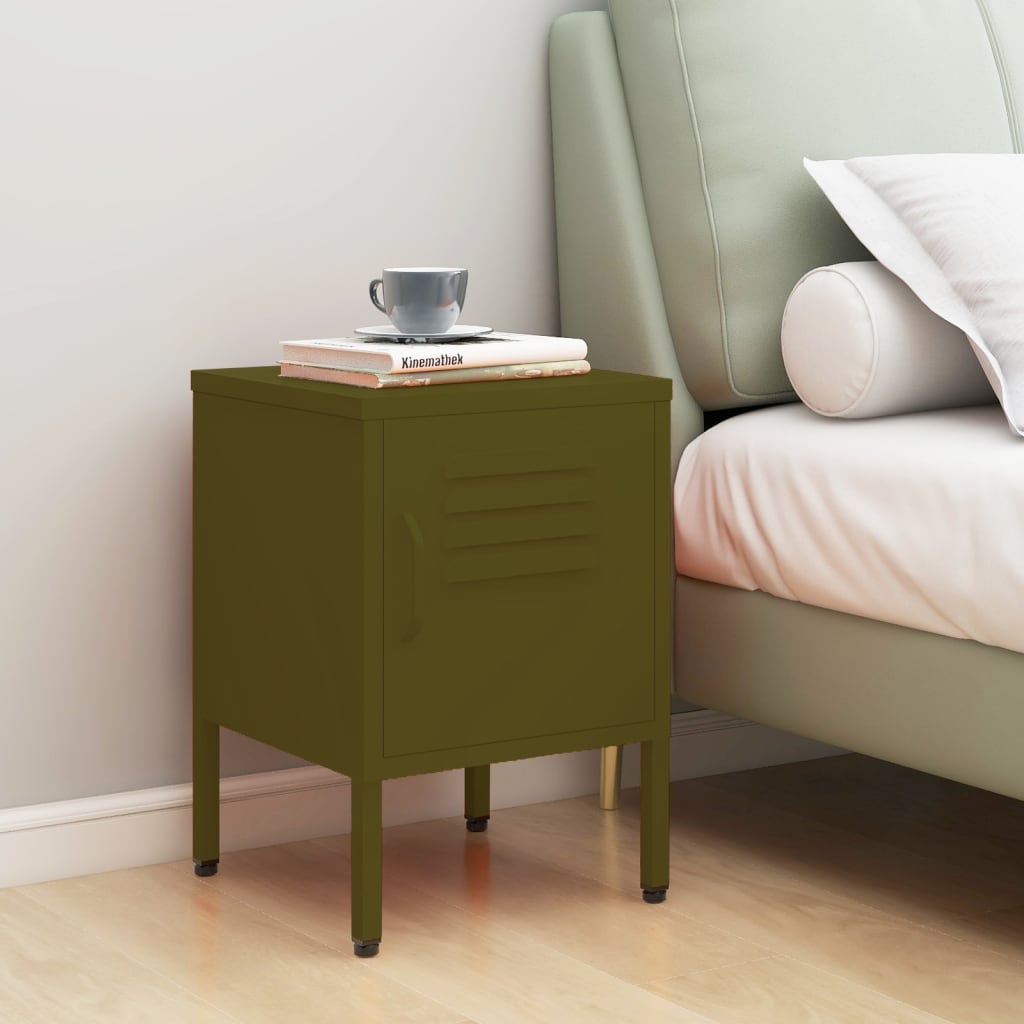 Olive Green Steel Nightstand - 35x35x51 cm Modern Design