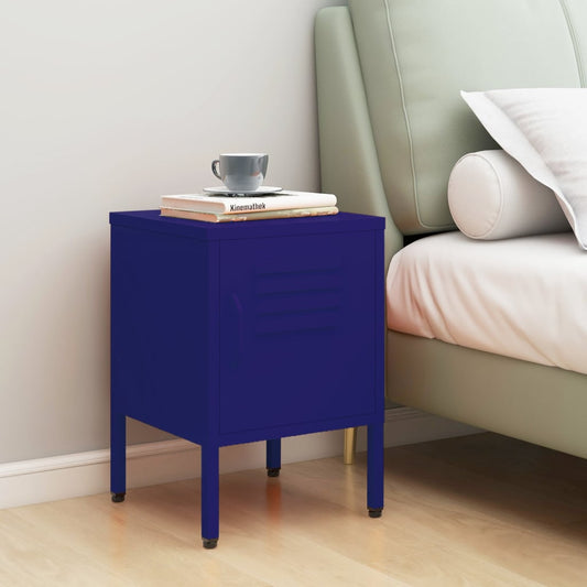 Navy Blue Steel Nightstand - 35x35x51 cm | Modern Sleek Design