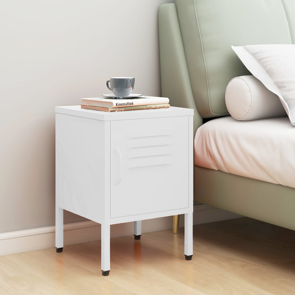 White Steel Nightstand - 35x35x51 cm Modern Bedroom Furniture