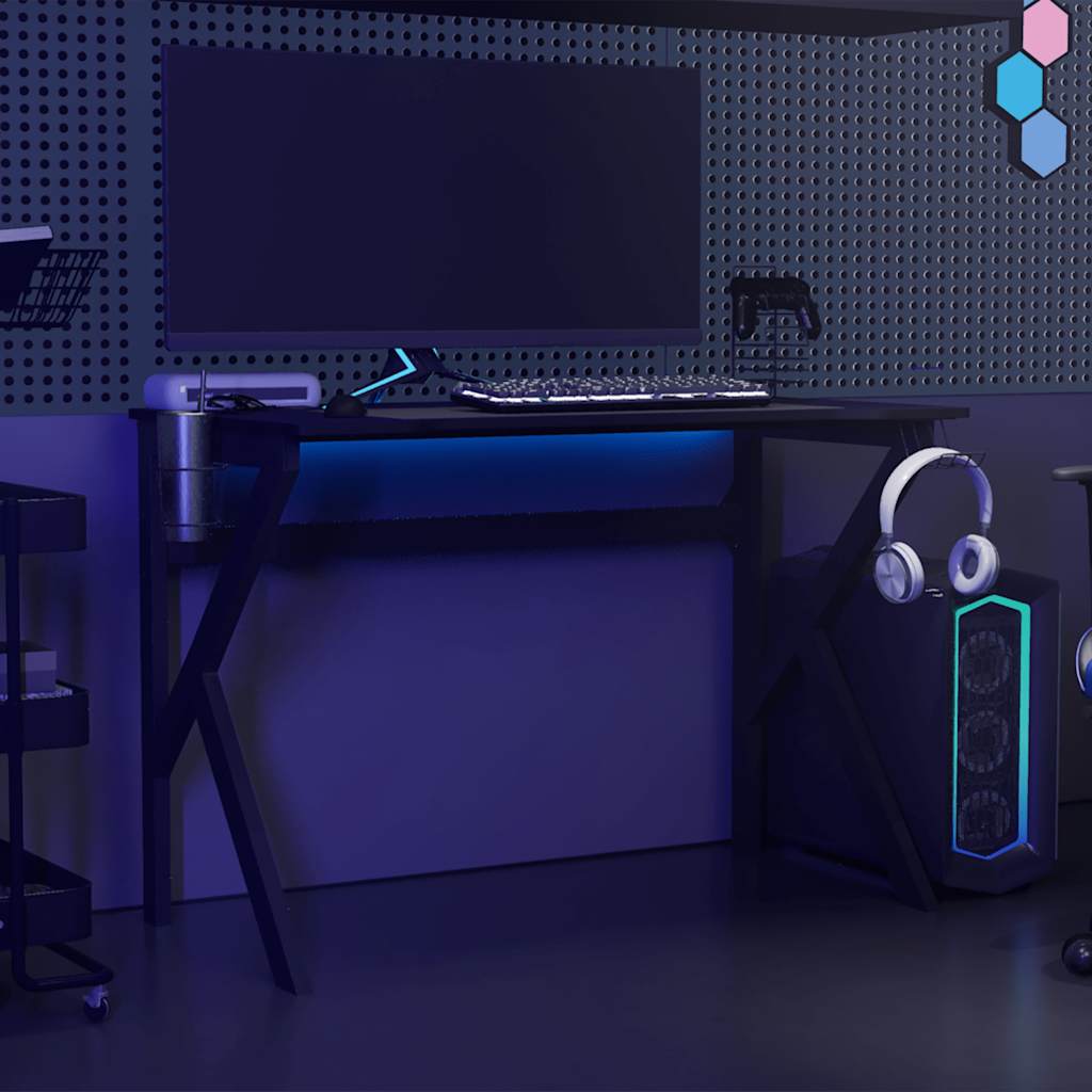 Black Gaming Desk with K-Shape Legs - 110x60x75 cm