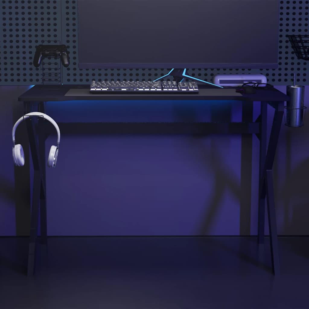 Black Gaming Desk with K-Shape Legs - 110x60x75 cm