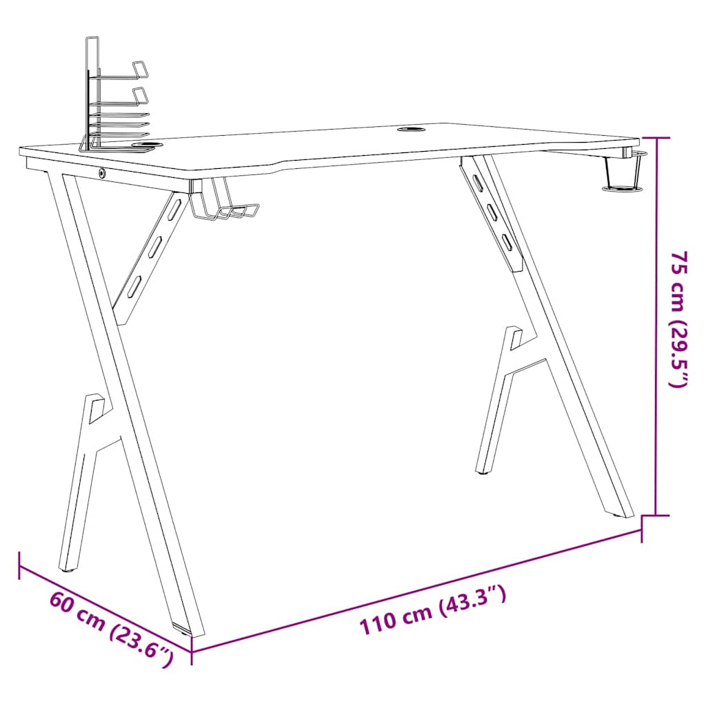 Black Gaming Desk with Y-Shape Legs - 110x60x75 cm