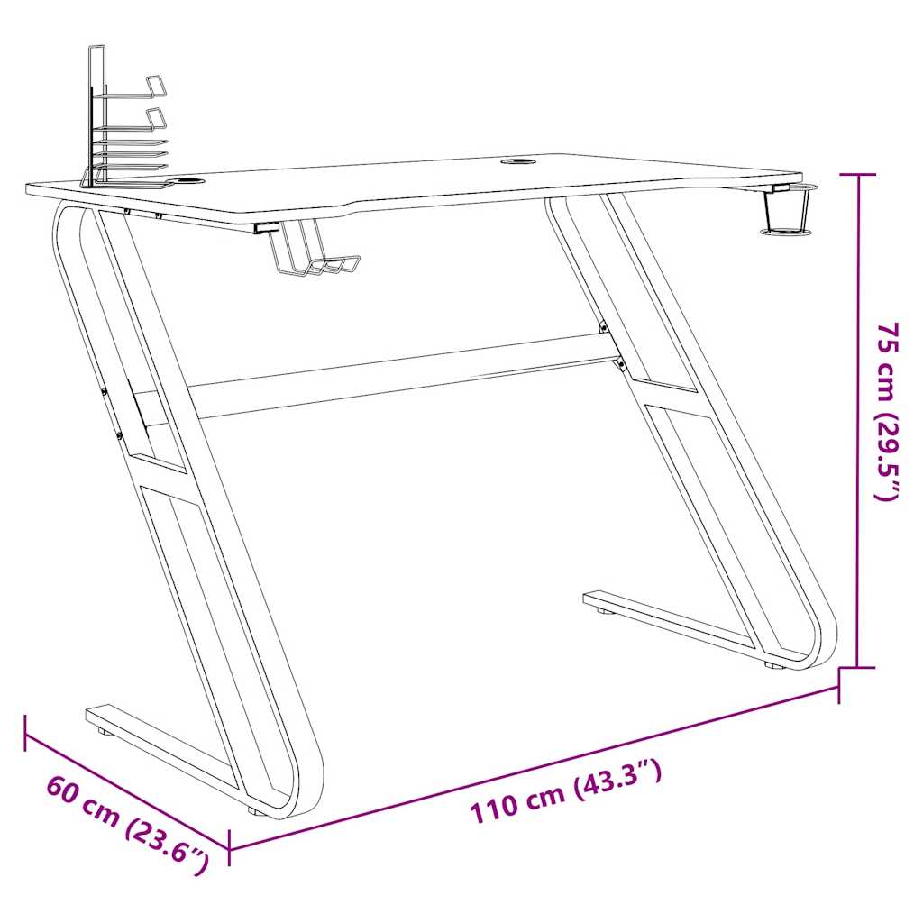 ZZ-Shape Gaming Desk - Black, 110x60x75 cm, Stylish & Durable