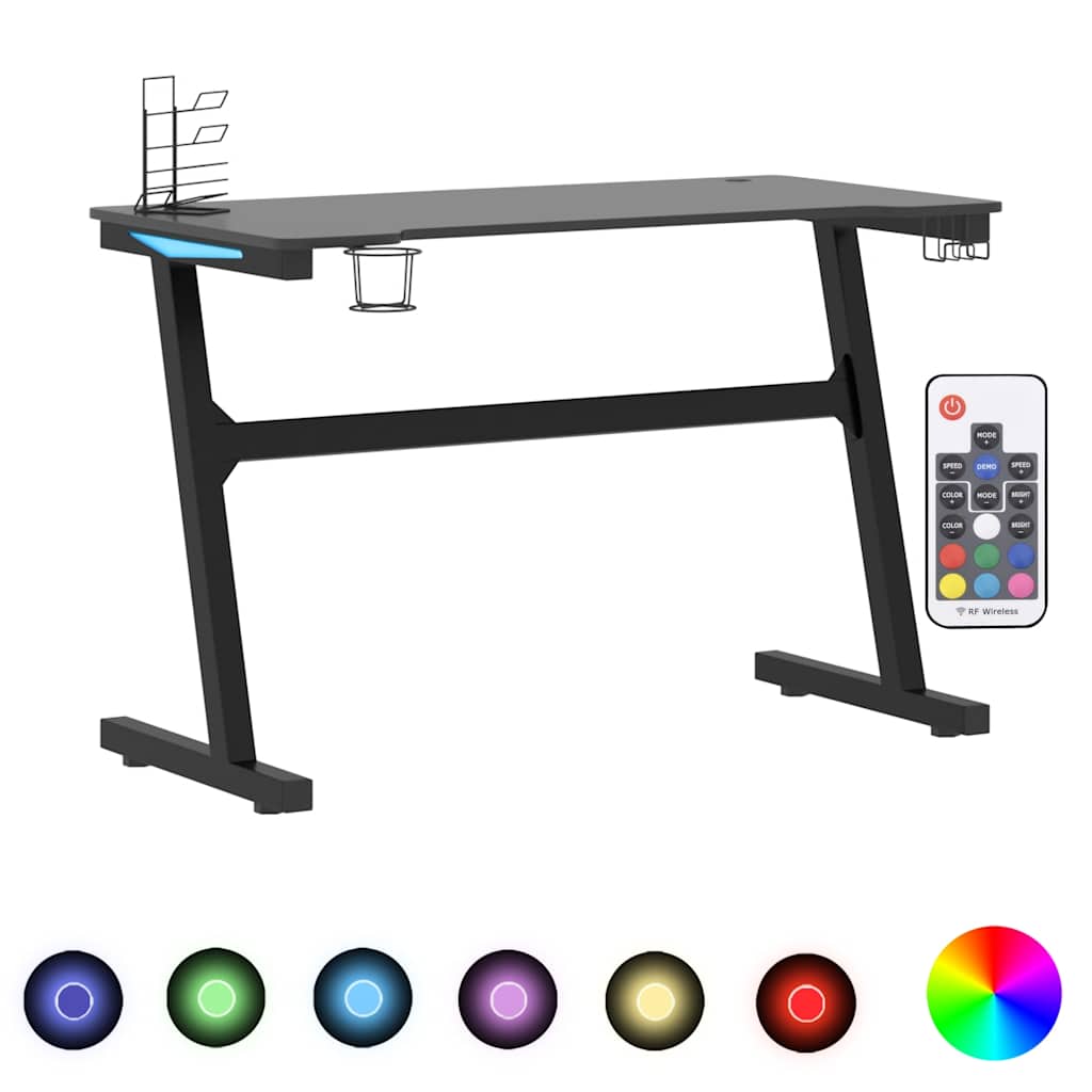 Z-Shaped Black LED Gaming Desk - 110x60x75 cm, Sleek & Durable