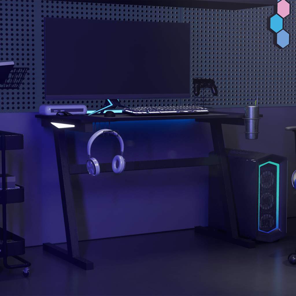 Z-Shaped Black LED Gaming Desk - 110x60x75 cm, Sleek & Durable
