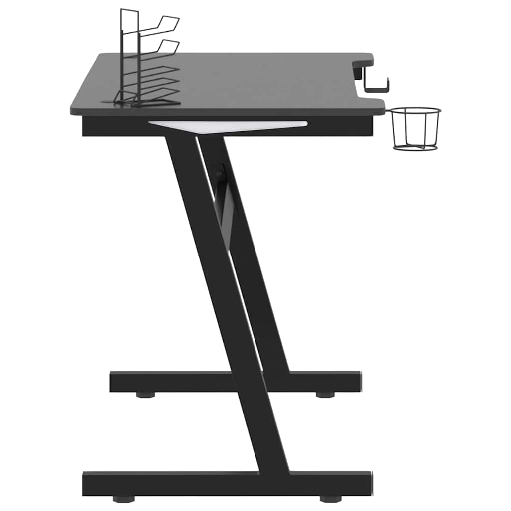Z-Shaped Black LED Gaming Desk - 110x60x75 cm, Sleek & Durable