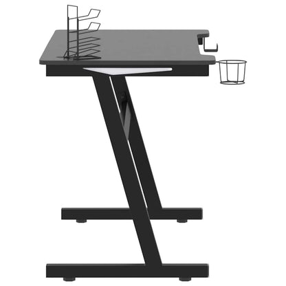 Z-Shaped Black LED Gaming Desk - 110x60x75 cm, Sleek & Durable