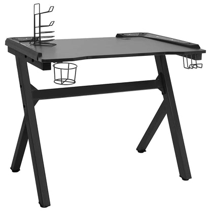 Y-Shape Black Gaming Desk with LED Lights - 90x60x75 cm