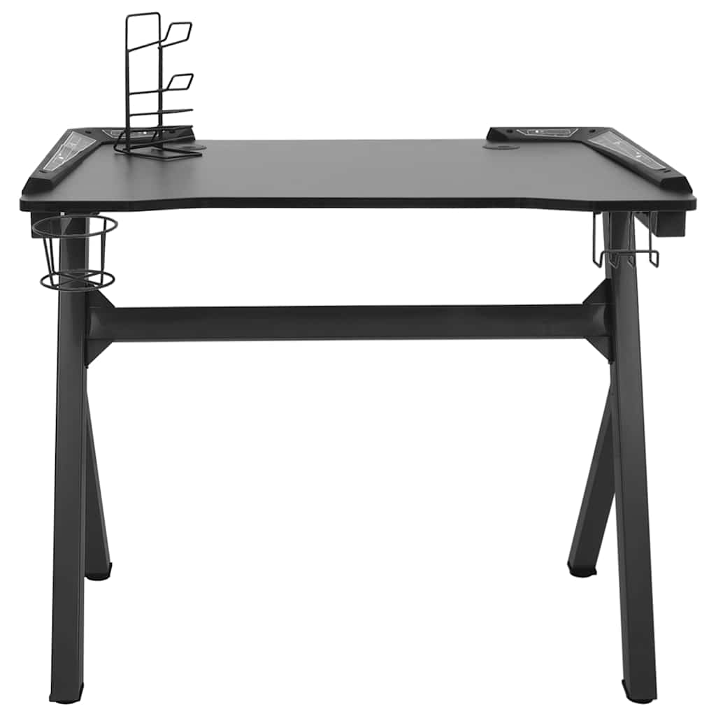 Y-Shape Black Gaming Desk with LED Lights - 90x60x75 cm