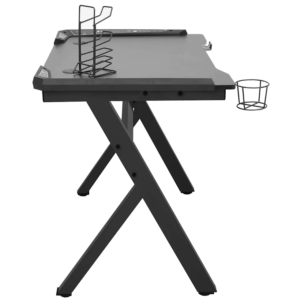 Y-Shape Black Gaming Desk with LED Lights - 90x60x75 cm