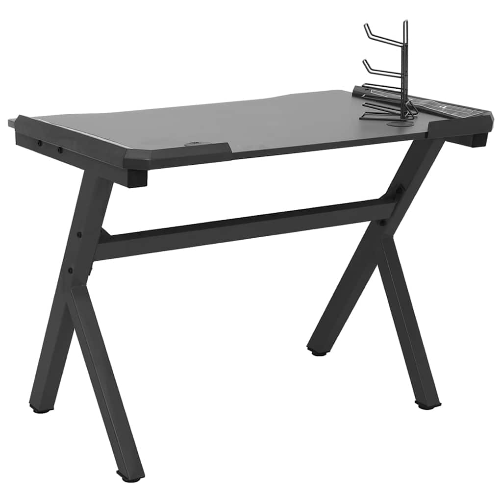 Y-Shape Black Gaming Desk with LED Lights - 90x60x75 cm