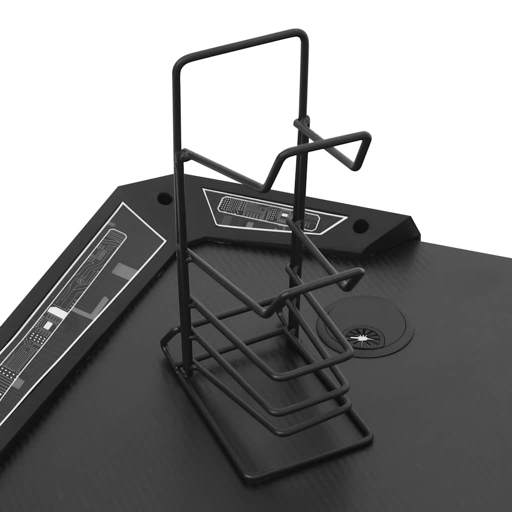 Y-Shape Black Gaming Desk with LED Lights - 90x60x75 cm
