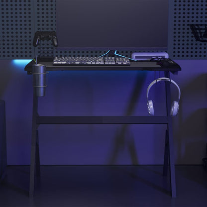Y-Shape Black Gaming Desk with LED Lights - 90x60x75 cm
