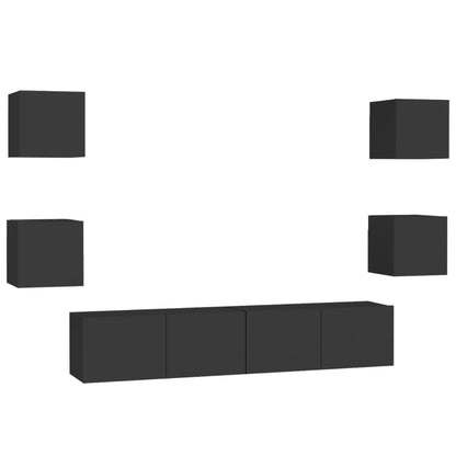 6 Piece TV Cabinet Set Black Engineered Wood