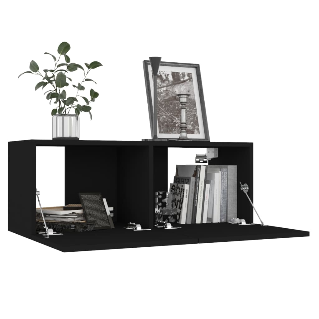 6 Piece TV Cabinet Set Black Engineered Wood