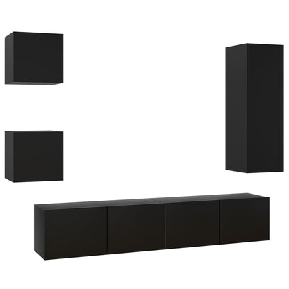 5 Piece TV Cabinet Set Black Engineered Wood