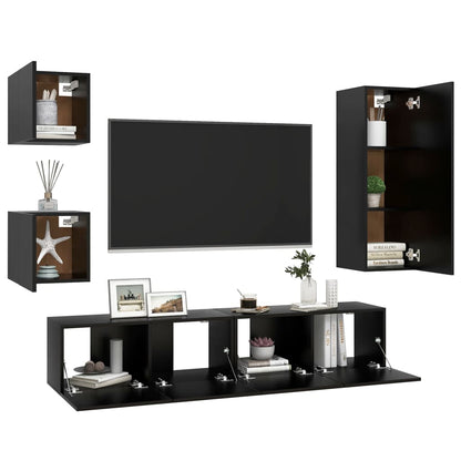 5 Piece TV Cabinet Set Black Engineered Wood