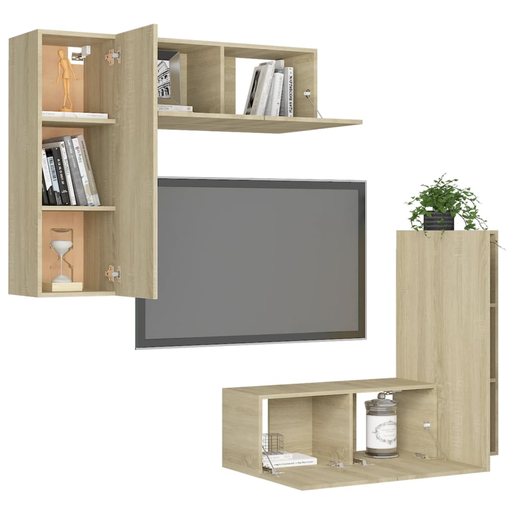 4 Piece TV Cabinet Set Sonoma Oak Engineered Wood