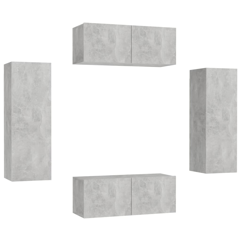 4 Piece TV Cabinet Set Concrete Grey Engineered Wood