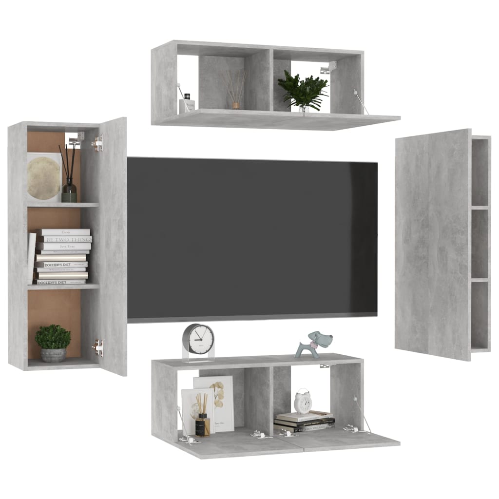 4 Piece TV Cabinet Set Concrete Grey Engineered Wood