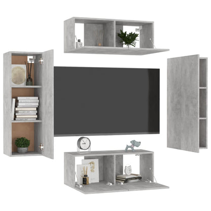 4 Piece TV Cabinet Set Concrete Grey Engineered Wood