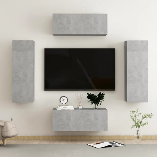 4 Piece TV Cabinet Set Concrete Grey Engineered Wood