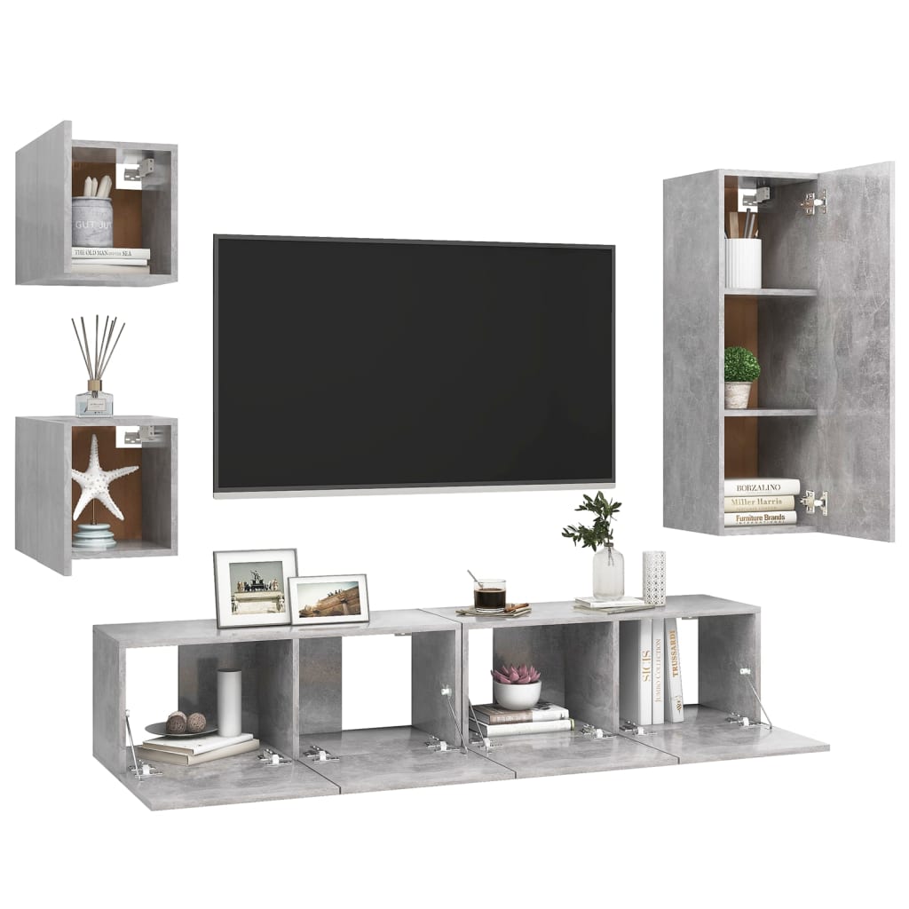 5 Piece TV Cabinet Set Concrete Grey Engineered Wood
