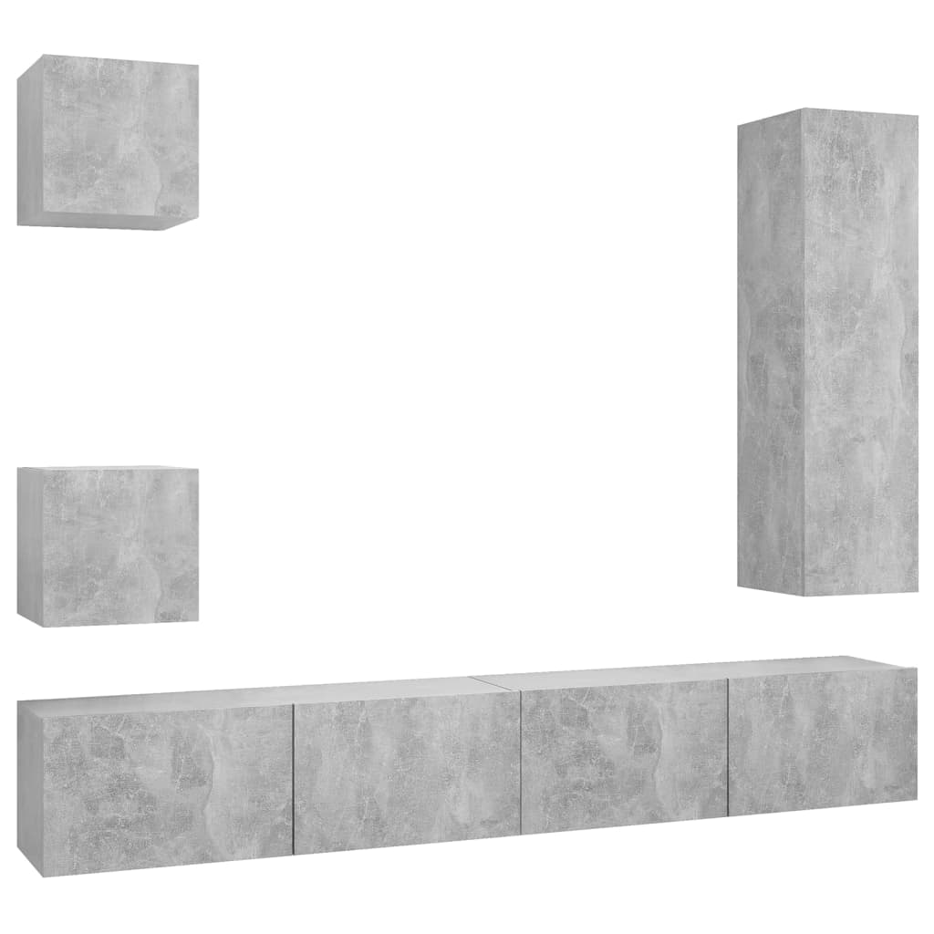 5 Piece TV Cabinet Set Concrete Grey Engineered Wood