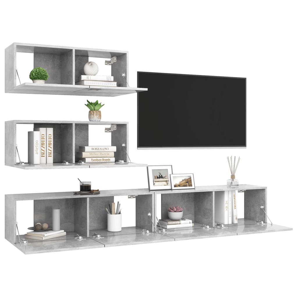 4 Piece TV Cabinet Set Concrete Grey Engineered Wood